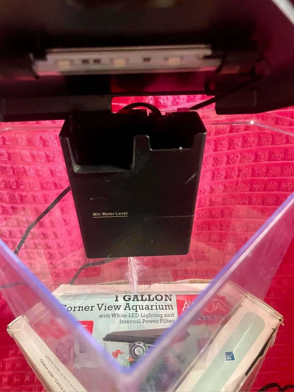 1 Gallon Corner View Aquarium with White LED Lighting and Internal Power Filter